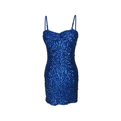 Image of Latin Womens Camisole Dress Girls Salsa Samba Sleeve Less Sequin Sparkle Dance Party wear (UK Women 4/6/8/10) (Blue)