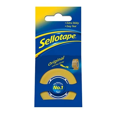 Image of Sellotape Original Golden, Multi Purpose Clear Tape for Household Objects, Packing Sticking Envelopes or Cards, Easy to Use Packaging Tape, 18mm x 25m, May Vary