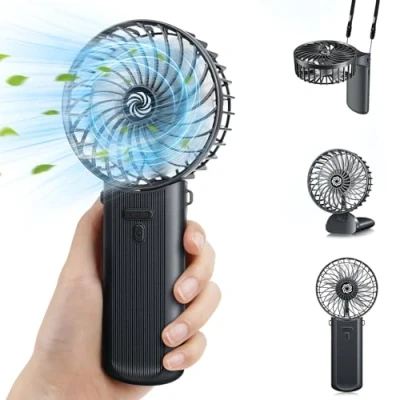 Image of Hand Held Fan, Portable Handheld USB Rechargeable Fans with 4 Speeds, Personal Battery Powered Mini Desk Desktop Small Electric Fan Folding for Home Office Indoor Outdoor Travel (Black)
