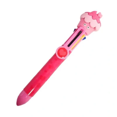 Image of Tinc Multicolour Retractable Ballpoint Pen 6 in 1 Colour Pens for School Office Home Cupcake Character, Pink