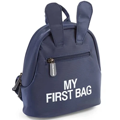 Image of CHILDHOME, Baby Backpack, School, Kindergarten, Nursery, Two Compartments, Lunchbag/Bottle Capacity, Removable Safety Buckle, Waterproof, My First Bag, Navy/White