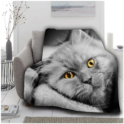 Image of VELVETIO Premium 3D Cat Throw, Super Soft Warm Fleece Animal Print Blankets, Extra Large Cuddly &amp; Snuggle Blanket For Sofa Couch, 150 x 200cm