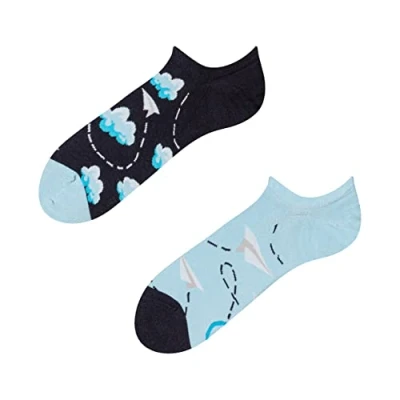 Image of Dedoles Unisex Socks for Women, Men &amp; Kids Cotton Funny Designs Football Bicycle Horses Plants Firefighter Gift Mismatched, Design: Paper Aeroplanes and Clouds, Colour: Blue, Size: 5 7.5 W / 6 8 M UK