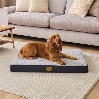 Image of Silentnight XL Crate Dog Bed Orthopaedic Firm Support Pet Mattress Mat for with Non Slip Base, Removable and Washable Sherpa Cover Grey