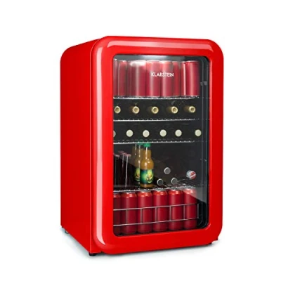 Image of Klarstein PopLife Drinks Cooler mini bar, Retro Fridge, 0 10C, only 39 dB, 115 L, Environmentally Friendly, Double Glazed Door, Design, red