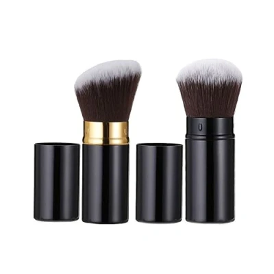 Image of TOFBS 2 Pieces Retractable Kabuki Makeup Brush, Angled ＆ Round Face Professional Powder Portable Blusher Travel Brush for Applying Foundation, Powders and Mineral Cosmetics