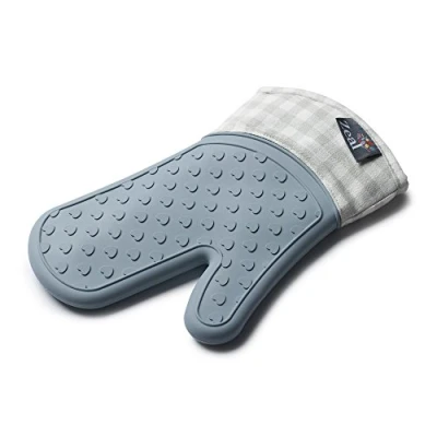 Image of Zeal Steam Stop Silicone Single Oven Glove Gingham Duck Egg Blue