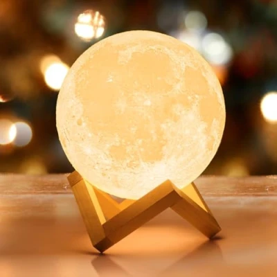 Image of Mydethun Moon Lamp, 7.1 inch 3D Printed Lunar Lamp Light Night Lights for Kids Room, Women, Home Decor, Gifting USB Charging Touch Control Brightness White &amp; Yellow