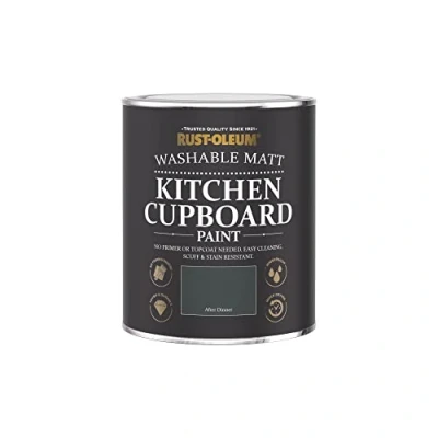 Image of Rust Oleum Dark Green Kitchen Cupboard Paint in Matt Finish After Dinner 750ml