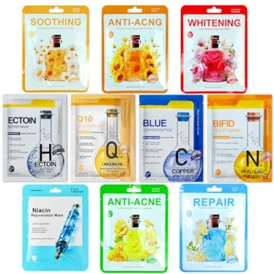 Image of 10 pcs Daily Care Face Sheet Mask,Hydrating &amp; Soothing Mask,Multipack Masks Hydrating Nourishing masks,Hydrate,Brighten,Moisturize,Soothe,for a lot of Skin Types