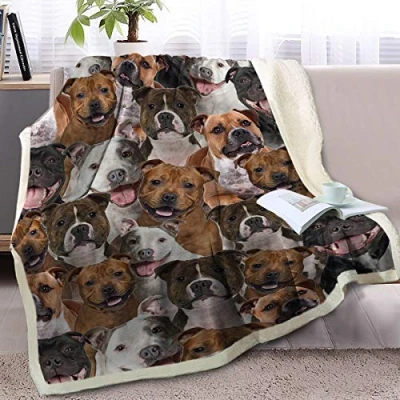 Image of BlessLiving Fuzzy Dogs Blanket For Kids Adults Cute Puppy Fleece Reversible Animal Pattern Sherpa Throw Twin/Double (Bulldog,150x200cm)