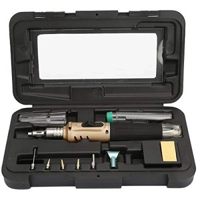 Image of Gas Soldering Iron Kit, 10PCS HS 1115K Multi Function Butane with 5 Tips(Gold)