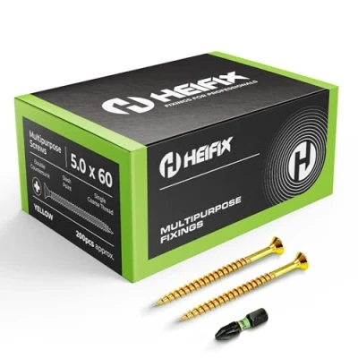 Image of Heifix Multi Purpose Wood Screws Box Pozi Double Countersunk (QTY 200, 5mm x 60mm) FREE Screw Bit Included