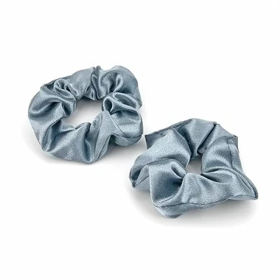 Image of 2 Pcs Scrunchies for Women, Soft Silk Scrunchies, Premium Satin Scrunchie Ponytail Holder, Hair Elastic Ties Long Fine &amp; Thick Curly Girls (Blue)