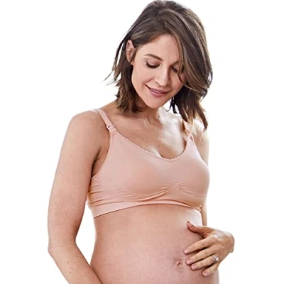 Image of Mamaway Breezy Seamless Nursing Maternity Wireless Bra with Fixed Padding, Odorless, Stretchy for Pregnancy, Breastfeeding Dusty Pink
