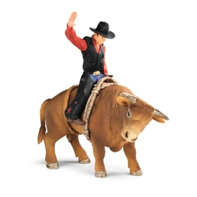 Image of Schleich Farm World Cowboy Bull Riding 4 Piece Toy Set for Rodeo Fans &amp; Kids Ages 3+