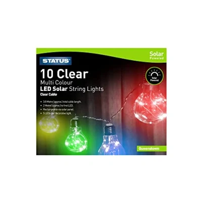 Image of Status Queenstown 10 Clear Multi Colour LED   Solar String Light Bulbs