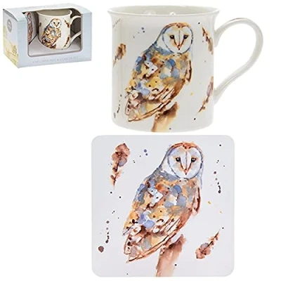 Image of Barn Owl Fine China Mug &amp; Coaster Boxed Set