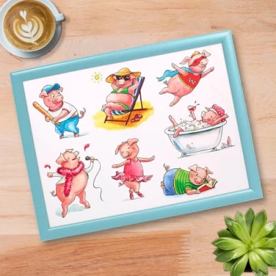 Image of Tamersgifts Cushioned Laptrays Lap Tray TV Dinner Bean Bag Padded Cushion Gift (Funny Pig tray)