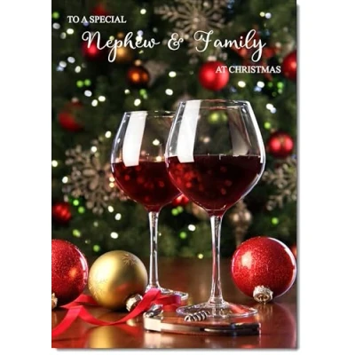 Image of doodlecards Nephew and Family Christmas Card Red Wine Medium Size for &amp; with Plain Envelope