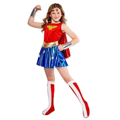 Image of Rubie&#039;s 882312M000 Deluxe Wonder Woman Kids Fancy Dress, Red, M