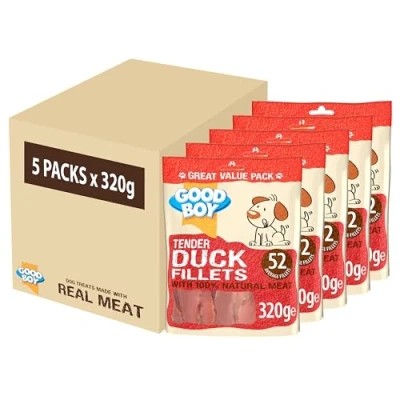 Image of Good Boy Tender Duck Fillets Dog Treats Made With 100% Natural Breast Meat 320 Grams Low Fat Treats, g (Pack of 5)
