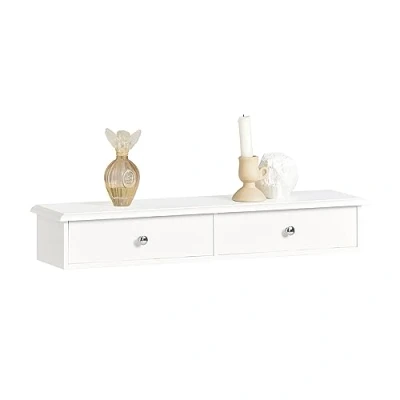 Image of SoBuy FRG43 W, Wall Shelf Floating Storage Unit with 2 Drawers, White, W64 x D15 H10cm