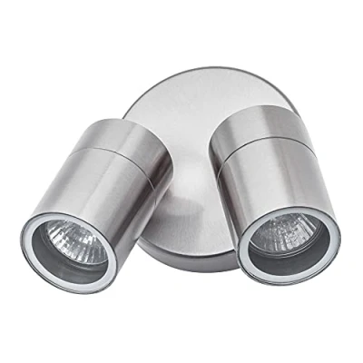 Image of LITECRAFT Kenn Classic Style Twin Adjustable Outdoor 2 Light Wall Spotlight in Stainless Steel Garden Lighting