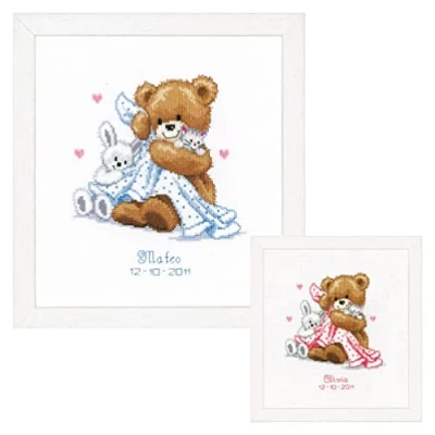 Image of Vervaco Birth Record Teddy and Blanket Counted Cross Stitch Kit, Multi Colour