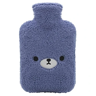 Image of Samply Hot Water Bottle with Cute Fleece Cover, 2L Bag for and Cold Compress, Hand Feet Warmer, Neck Shoulder Pain Relief,Bear Blue