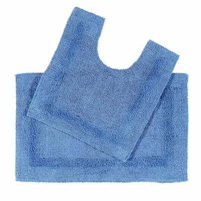 Image of HOMESCAPES Bath Mat Set, Luxury 1600gsm Extra Soft 100% Cotton, Reversible Bathroom Sets 2 Piece, Non Slip, Super Absorbent, Quick Dry, Cobalt Blue Rug Set: &amp; Toilet
