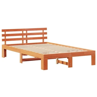 Image of vidaXL Pine wood Bed Frame Wax brown Solid 135 x 190 cm Durable