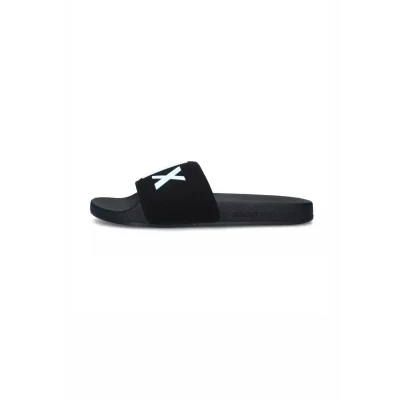 Image of Armani Exchange Men&#039;s Mykonos, Kint Band, Big Logo Slide Sandal, Black Op White, 9.5 UK