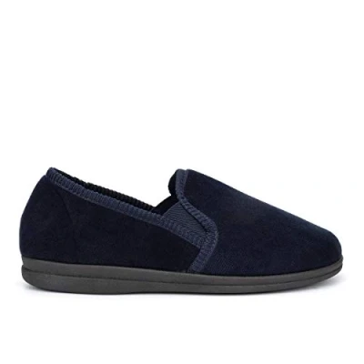 Image of Sleepers Mens Wilson Memory Foam Carpet Slippers with Checked Textile Lining Navy 14 UK