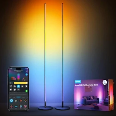 Image of Govee LED Floor Lamp, RGBIC Modern Corner Smart Standing Lamp with 61 Scene Modes,Music Sync, Black for Living Room, Bedroom, 2 Pack