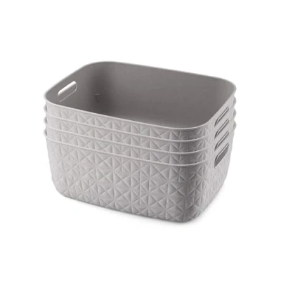 Image of CURVER Softex Set of 4 100% Recycled Medium Rectangular Storage Baskets 12.5L Taupe