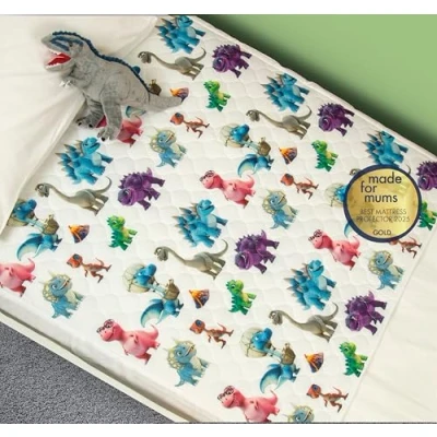Image of Bedwetz Potty Training Bed Pads 100% Waterproof Mattress Protector Bedwetting Sheets, size fits Single &amp; Toddler Beds Non Slip Mat with Side Wing Tucks UK Brand Dinosaur