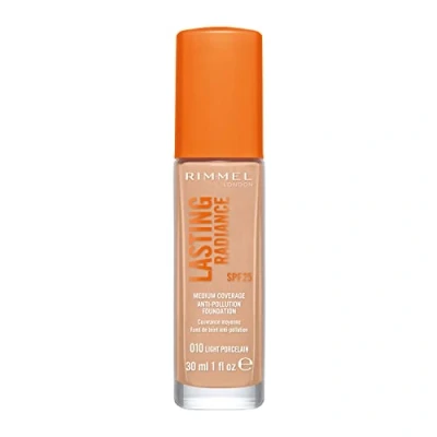 Image of Rimmel Lasting Radiance Medium Coverage Anti Pollution Foundation, SPF 25, 010 Light Porcelain (Rimmel Wake Me Up Foundation Upgrade)