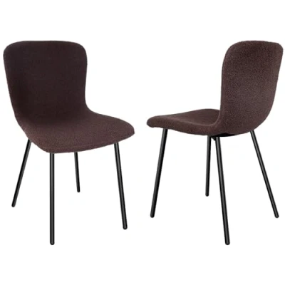 Image of LONGTOO Dining Chairs Set of 2, Made Teddy Fleece and Black Lacquered Metal Legs, for Rooms, Bedrooms Reception Brown