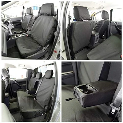 Image of UK Custom Covers SC155B SC156BAD7 Tailored Heavy Duty Waterproof Front &amp; Rear Seat Black To Fit Ford Ranger T6 Wildtrak 2012 2016