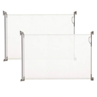 Image of Dreambaby Retractable Baby Safety Gate Extra Wide &amp; Tall Mesh Fits up to 140cm 93cm with 2 Sets of Mounting Brackets (included) (White x2)