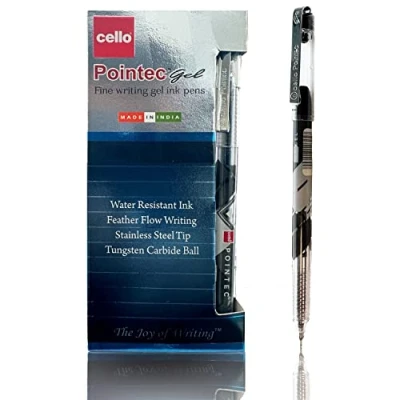 Image of Cello Pointec Ballpoint Gel (0.5mm) Black Ink Quick Drying Pens Extra Fine Point Ball Pen, Long Lasting for Writing, Journaling, Notes Taking, School Office Supplies (Black)