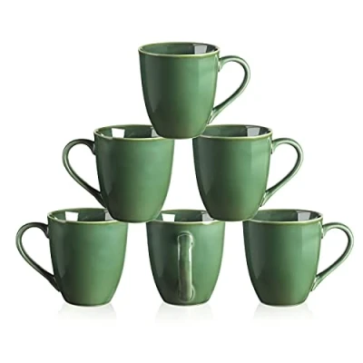 Image of vicrays Porcelain Tea Mug Set of 4, 350 ml, Stoneware Coffee for Men, Women, Unique Glazed Mugs with Handle Coffee, Tea, Milk, Cocoa, Cereal(Green)