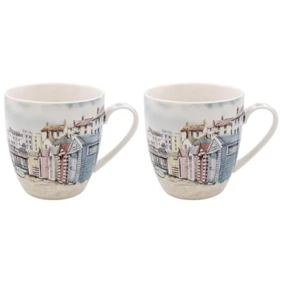 Image of Lesser &amp; Pavey Sandy Bay Mugs Set of 2 Ceramic Coffee for Home or Work Premium Design All Occasions Lovely Tea, Hot Drinks Macneil Studios