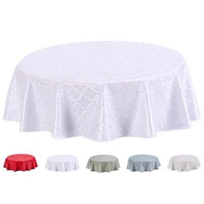 Image of Home Direct Round Embossed Oilcloth PVC Wipe Clean Tablecloth Table Cover 155cm 61&quot; White