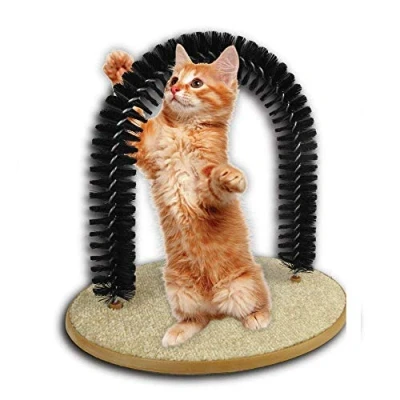 Image of ADEPTNA Cat Kitten Massaging Scratching Grooming Arch Self Groomer Massager Bristles Post Catnip Toy