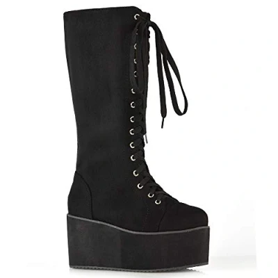 Image of ESSEX GLAM Ladies Knee High Platform Wedge Womens Lace Up Biker Boots Size 3 4 5 6 7 8 (UK / EU 40 US 9, Black Faux Suede)