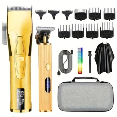 Image of Professional Barber Clippers Electric Haircut Machine Hair Cordless Trimmer Rechargeable Detail Kit
