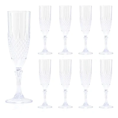 Image of Carousel Home Pack of 8 Embossed Plastic Champagne Flute Cut Crystal Effect Reusable Glass Drinkware Outdoor