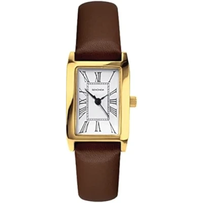 Image of Sekonda Classic Ladies Quartz Watch with White Dial Analogue Display and Brown Strap 40336
